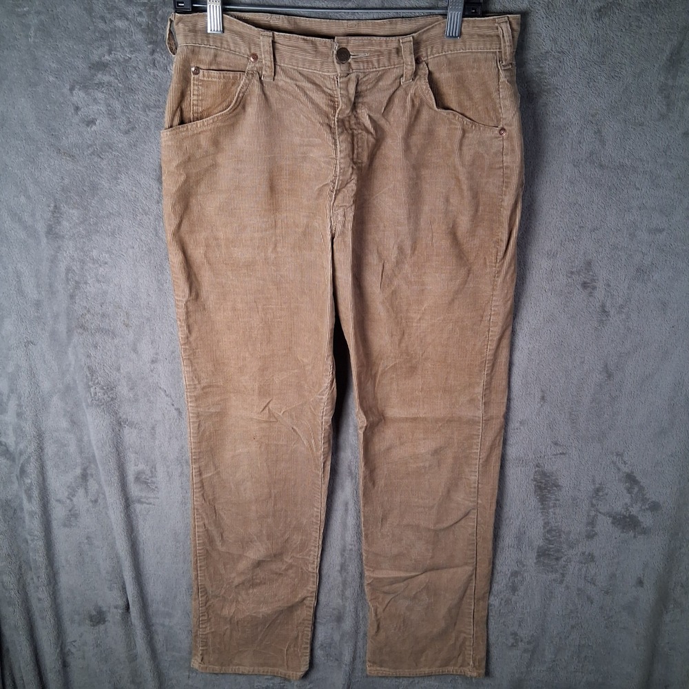 Vintage Lee Corduroy Pants Mens 34x32 Tan Beige 80s Made in USA Straight Leg 200